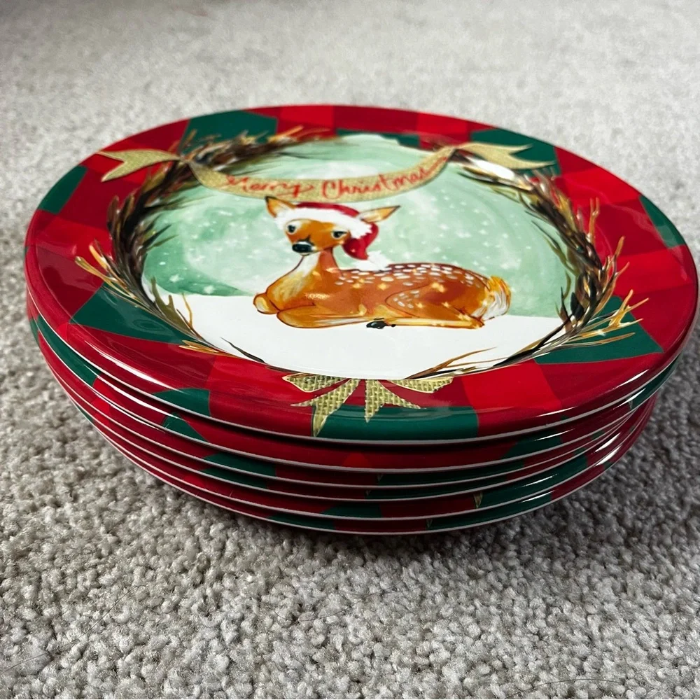 6 Pier 1 Imports Melamine Christmas Deer Plates